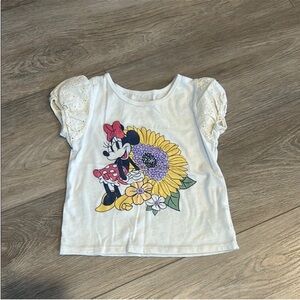 Disney Minnie Mouse Cream T-Shirt With Sunflower Design Size 4T‎